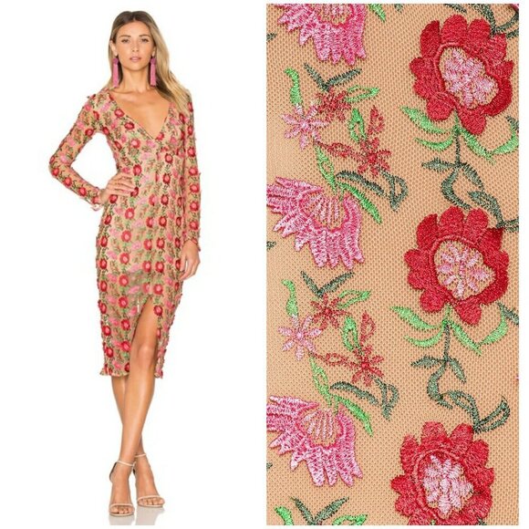 💕FOR LOVE & LEMONS💕 Amelia Textured Midi Dress ~ Rosebud XS - Picture 1 of 16